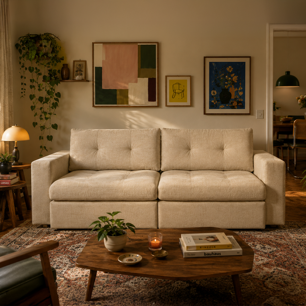 Sofá Retrátil e Reclinável 3 Lugares Allure 210 cm - Linho Texturizado Bege