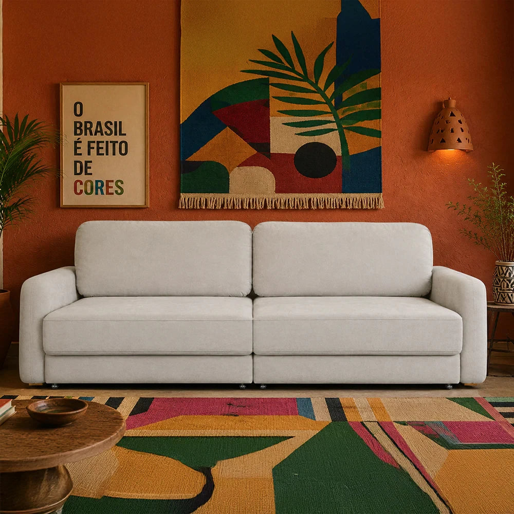 Sofá Cama Retrátil e Reclinável 4 Lugares Hudson 270 cm - Linho Texturizado Bege