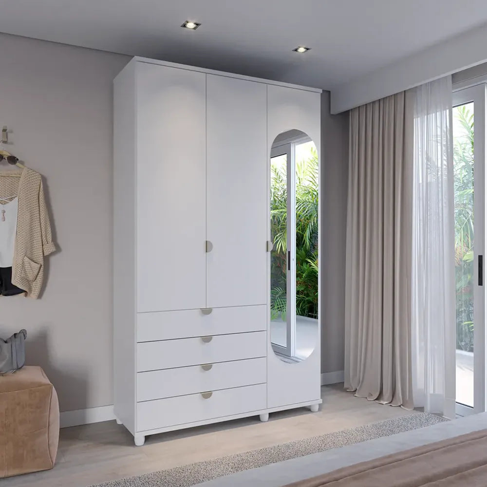 Guarda-Roupa Solteiro com Espelho Portas Gavetas 100% MDF Look