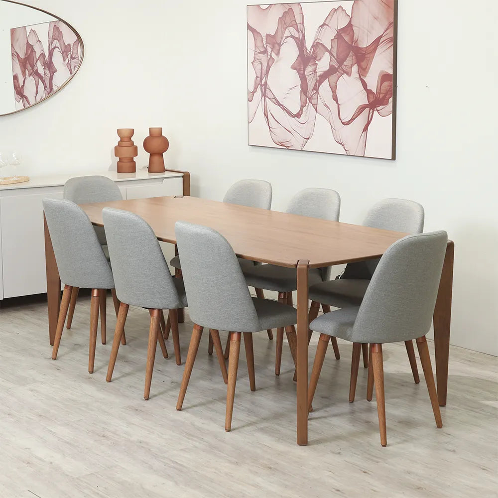 Conjunto de Jantar Mesa Retangular Harmony 6 Cadeiras New Drop - Natural c/ Cinza