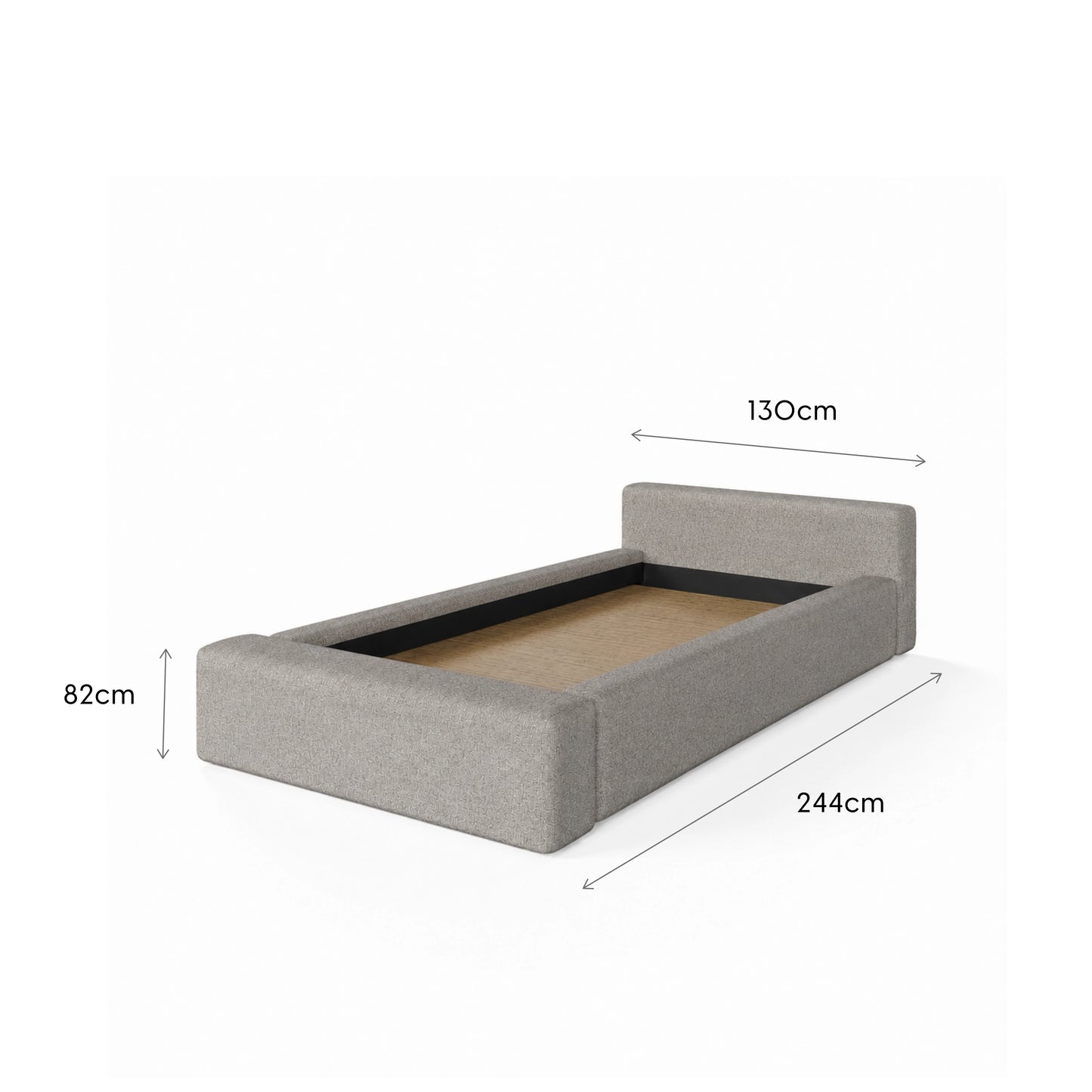 Cama Estofada de Solteiro com Cabeceira Nora - Linho Cinza