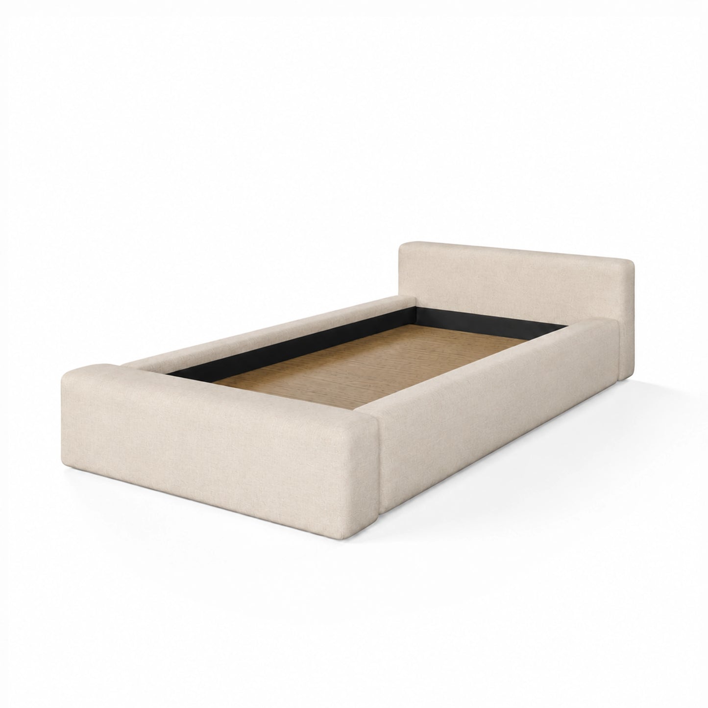 Cama Estofada de Solteiro com Cabeceira Nora - Linho Off White