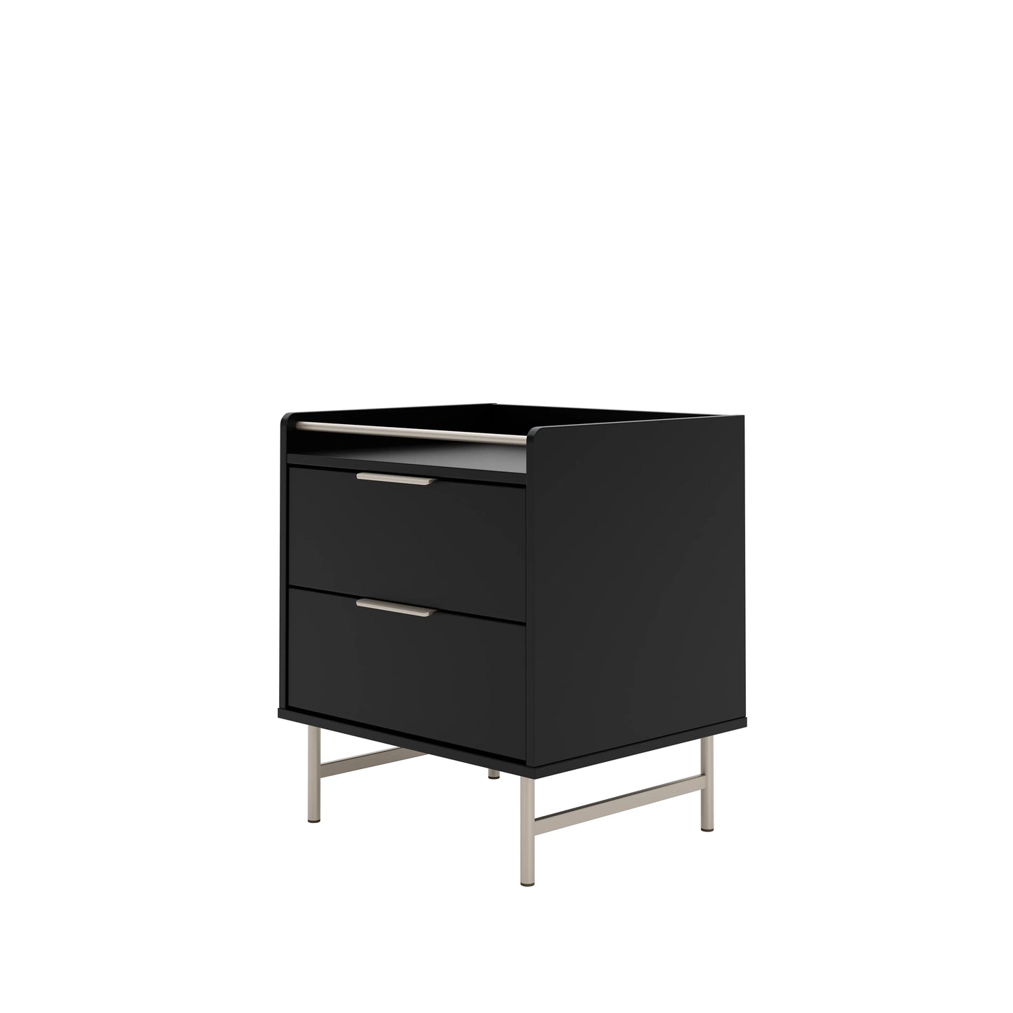Mesa de Cabeceira 2 Gavetas com LED Yves 53 cm - Preto Fosco c/ Champanhe