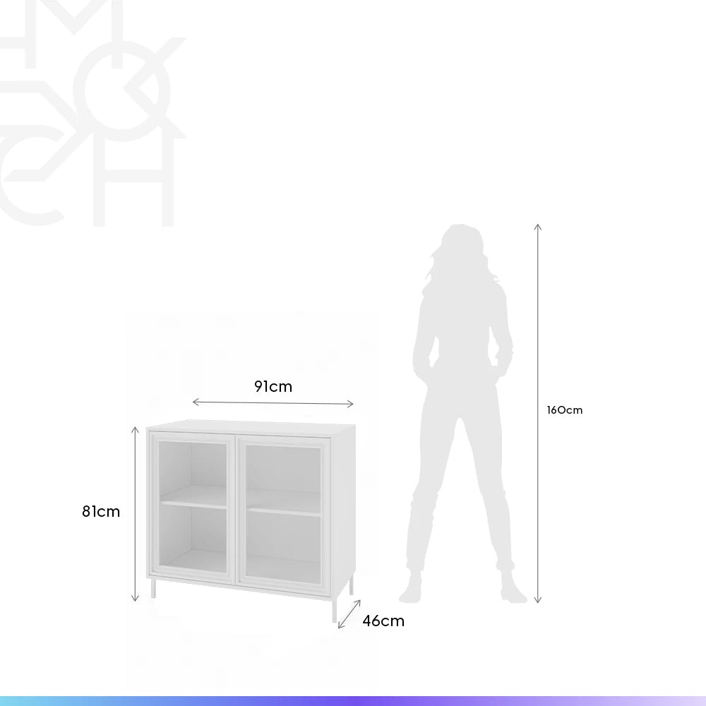 Buffet 2 Portas com Vidro Vitria 91 cm - Branco