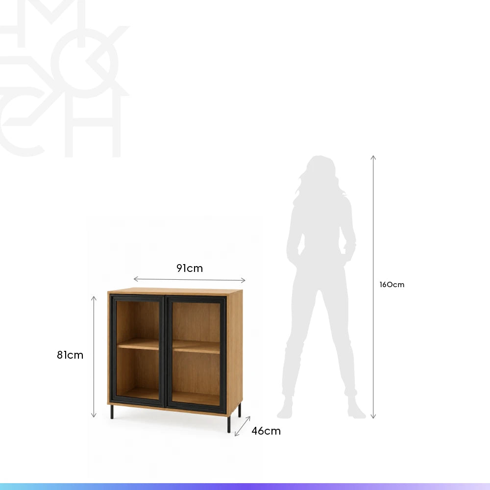 Buffet 2 Portas com Vidro Vitria 91 cm - Mel c/ Preto