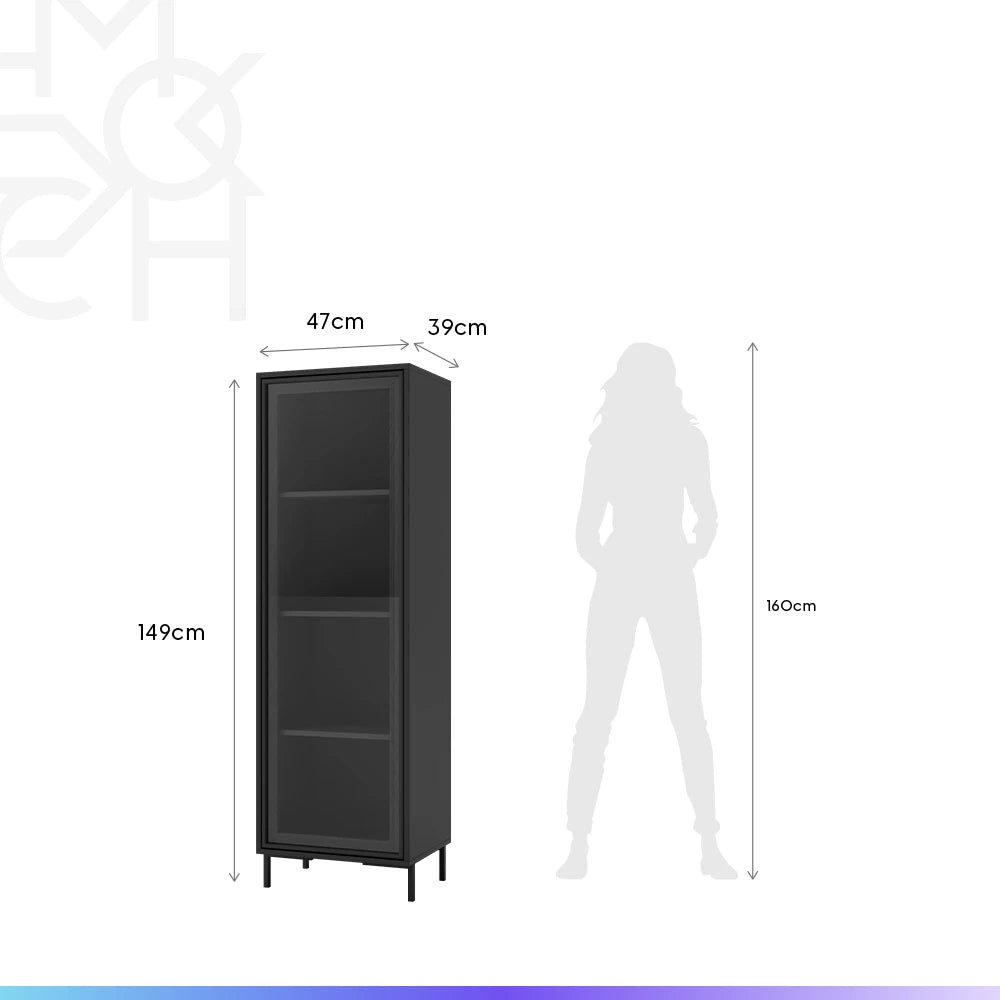 Cristaleira 1 Porta com Vidro Vitria 47 cm - Preto