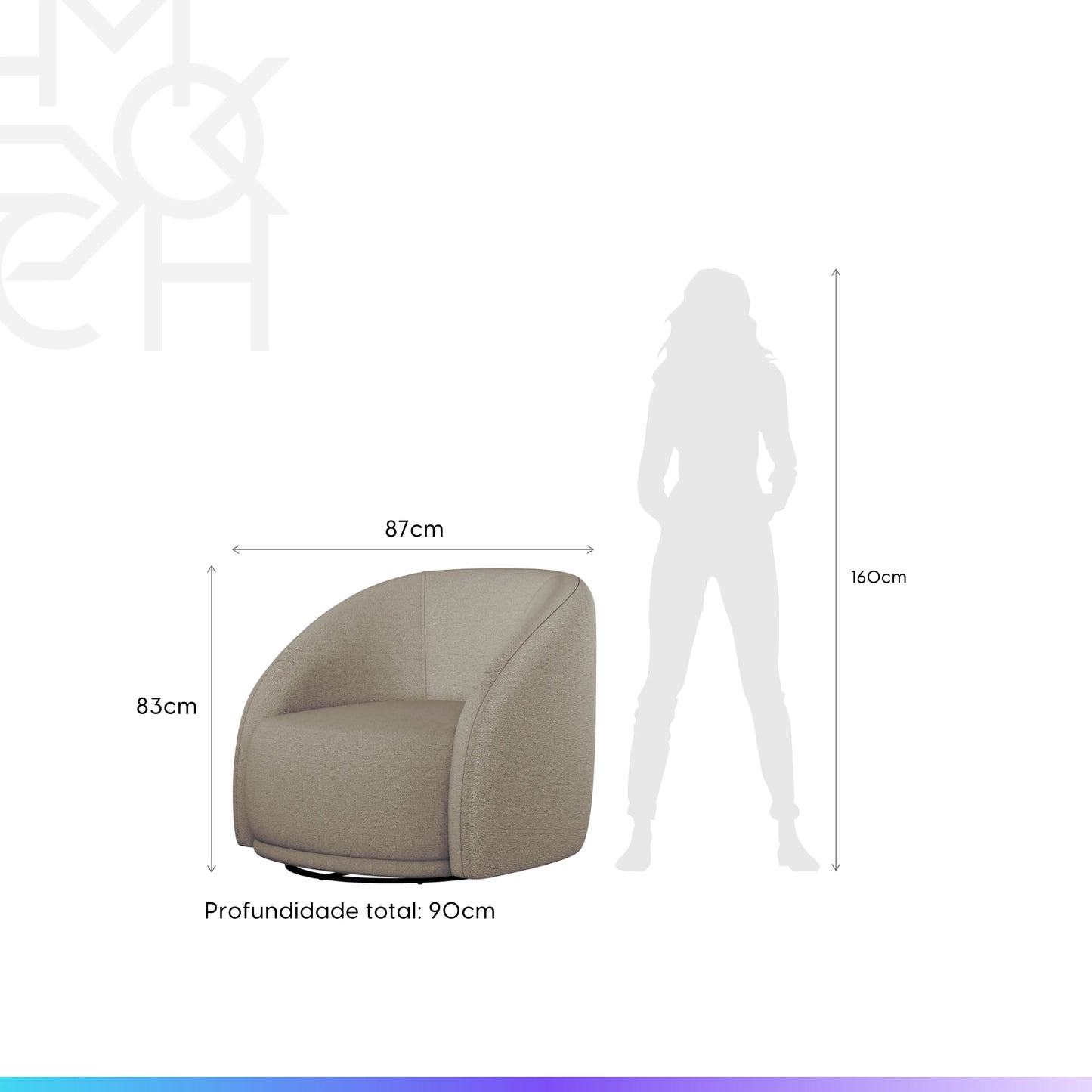 Poltrona Giratória Estofada Maia - Linho Texturizado Moka