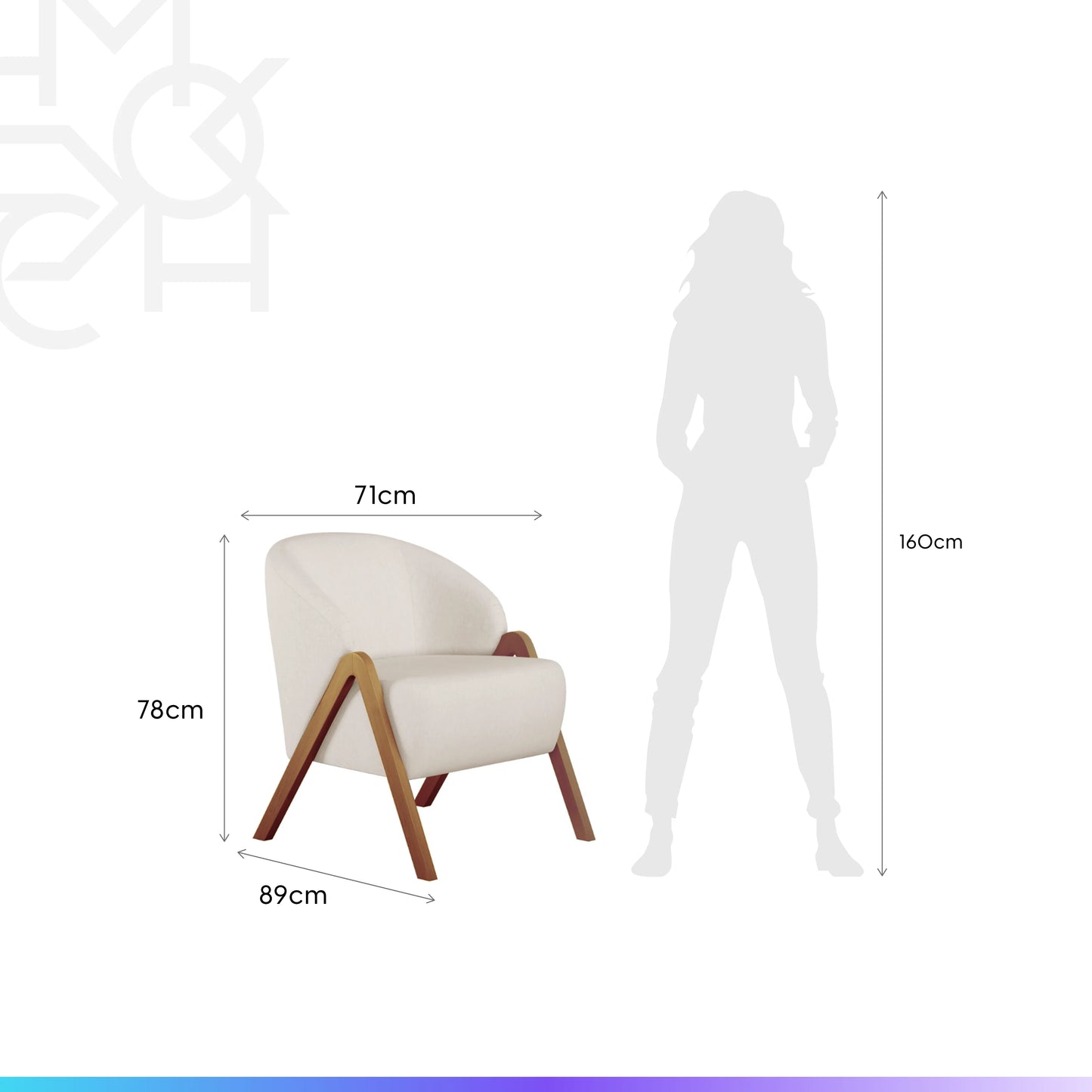 Poltrona Madeira Maciça Estofada Estela - Freijó c/ Linho Off White