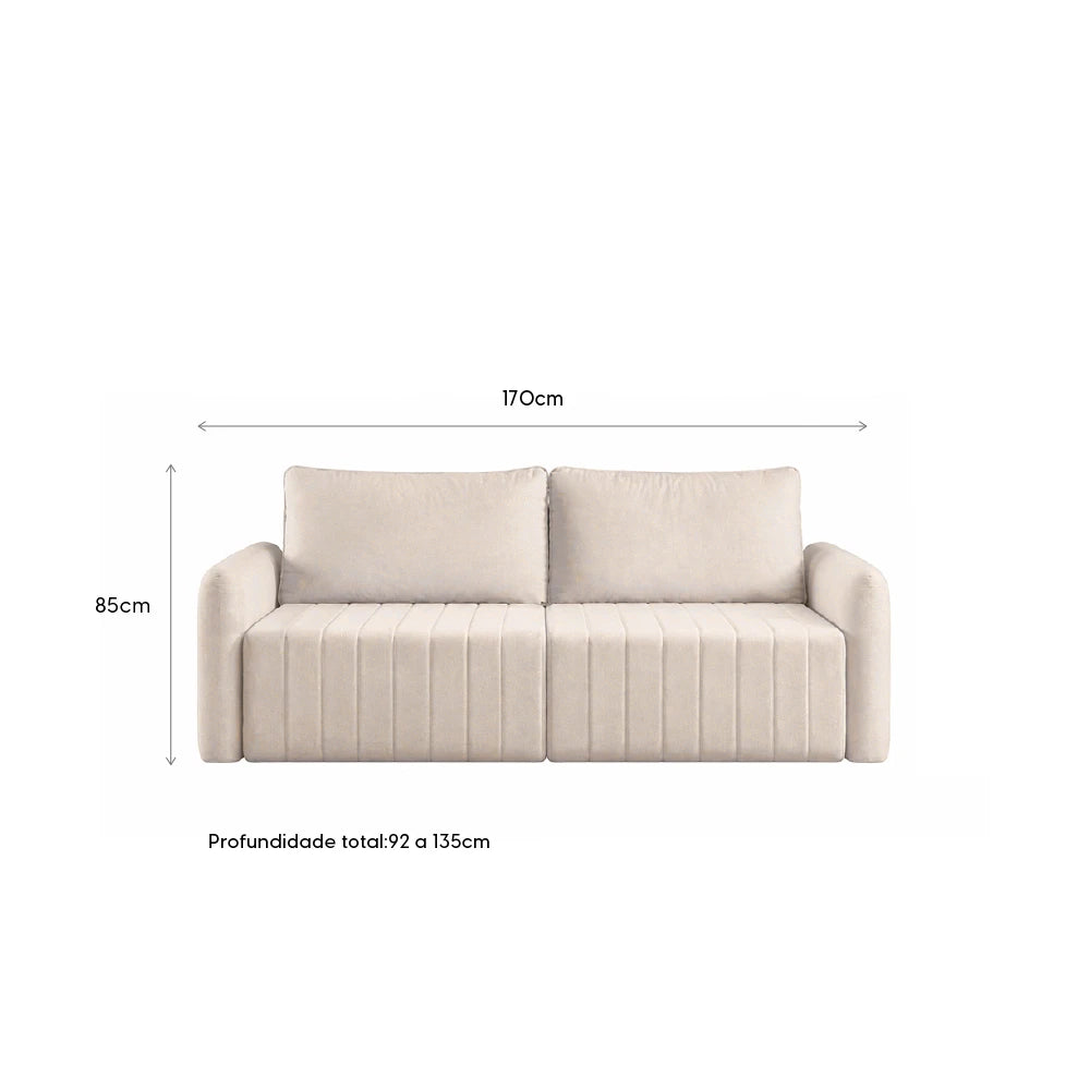 Sofá Retrátil 2 Lugares Nápole 170 cm - Linho Texturizado Bege