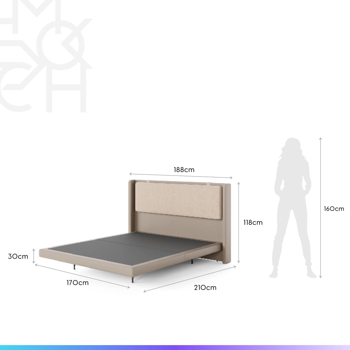 Cama Estofada Queen Flutuante com Cabeceira Selene - Linho Texturizado Off White c/ PU Fendi