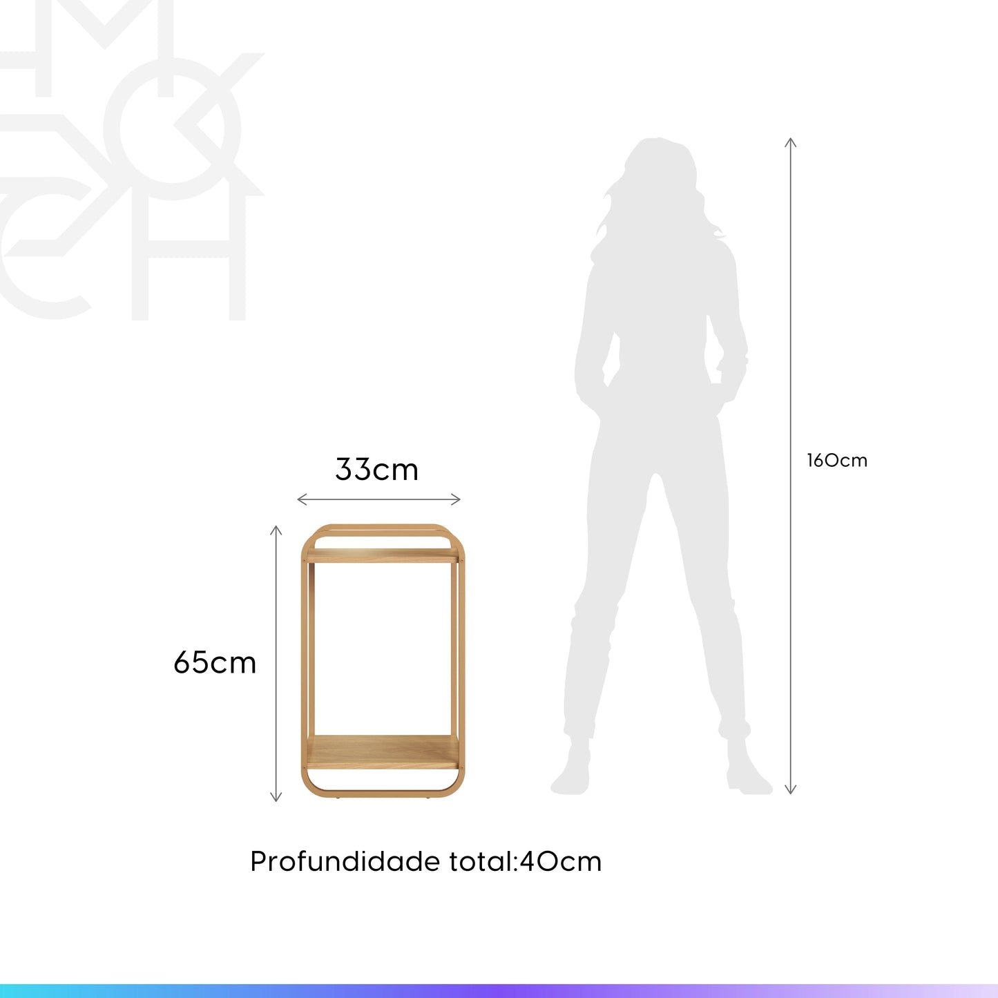 Mesa Lateral Retangular Dunna 33 cm - Mel c/ Dourado