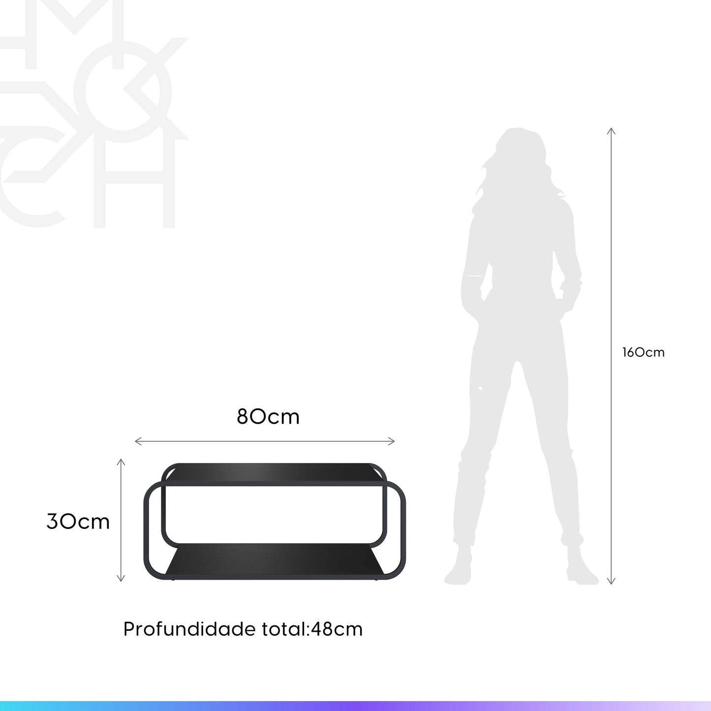 Mesa de Centro Retangular Dunna 80 cm - Preto