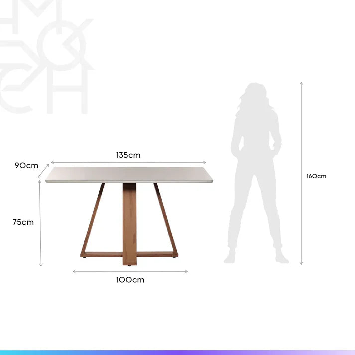 Conjunto de Jantar Mesa Retangular com Vidro Avena 4 Cadeiras Saga Off White c/ Linho Mescla Cru