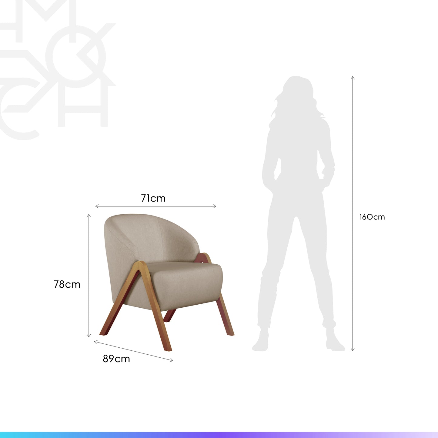 Poltrona Madeira Maciça Estofada Estela - Freijó c/ Linhão Fendi