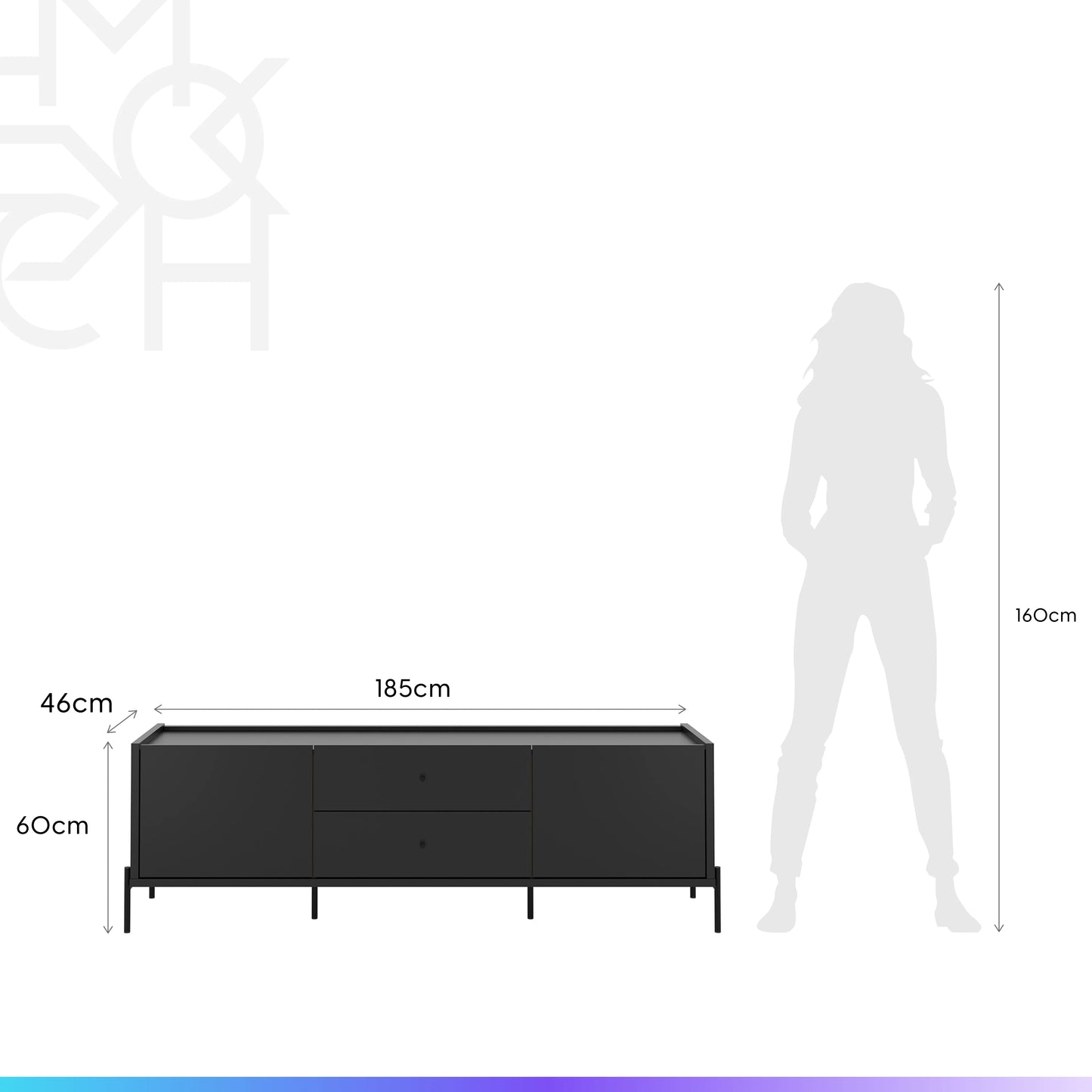 Rack para TV Até 75" 2 Gavetas 2 Portas Jasper 185 cm - Preto Fosco