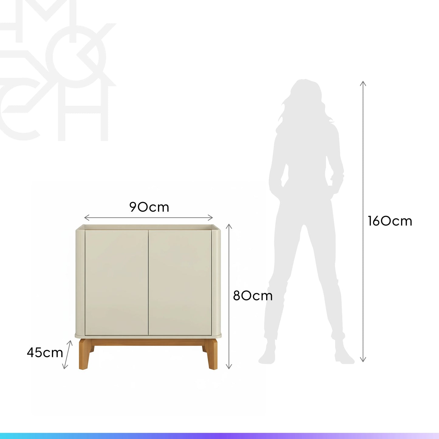 Buffet 2 Portas Arlo 90 cm - Off White c/ Natural