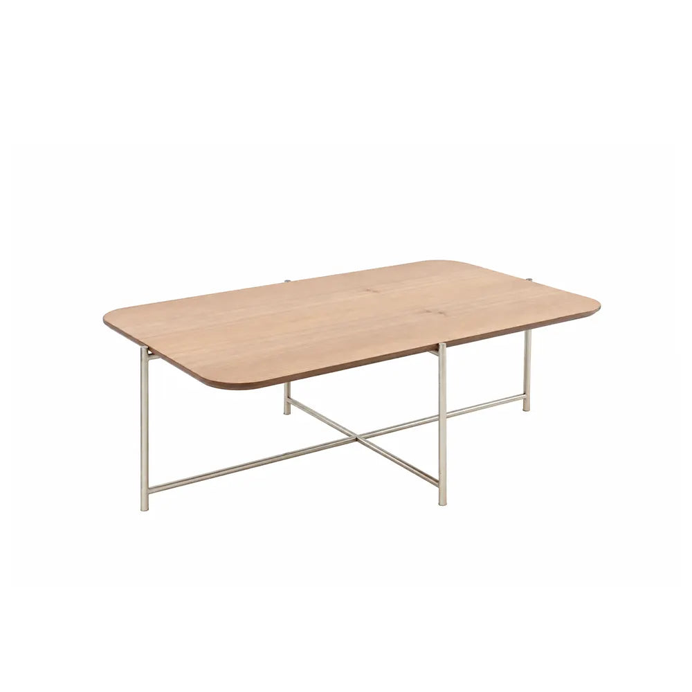 Mesa de Centro Retangular com pés em Metal Biophilia 93 cm - Mel c/ Champanhe