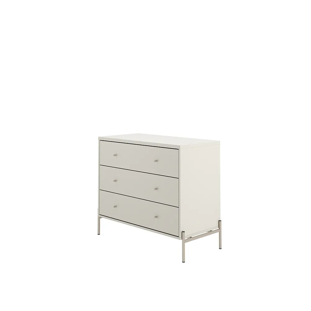 Cômoda 3 Gavetas Jasper 94 cm - Off White Fosco c/ Champanhe