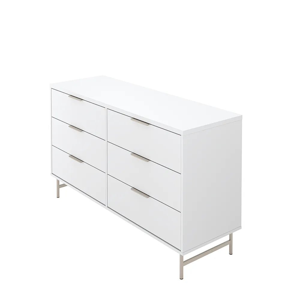 Cômoda 6 Gavetas Yves 135 cm - Branco Fosco c/ Champanhe