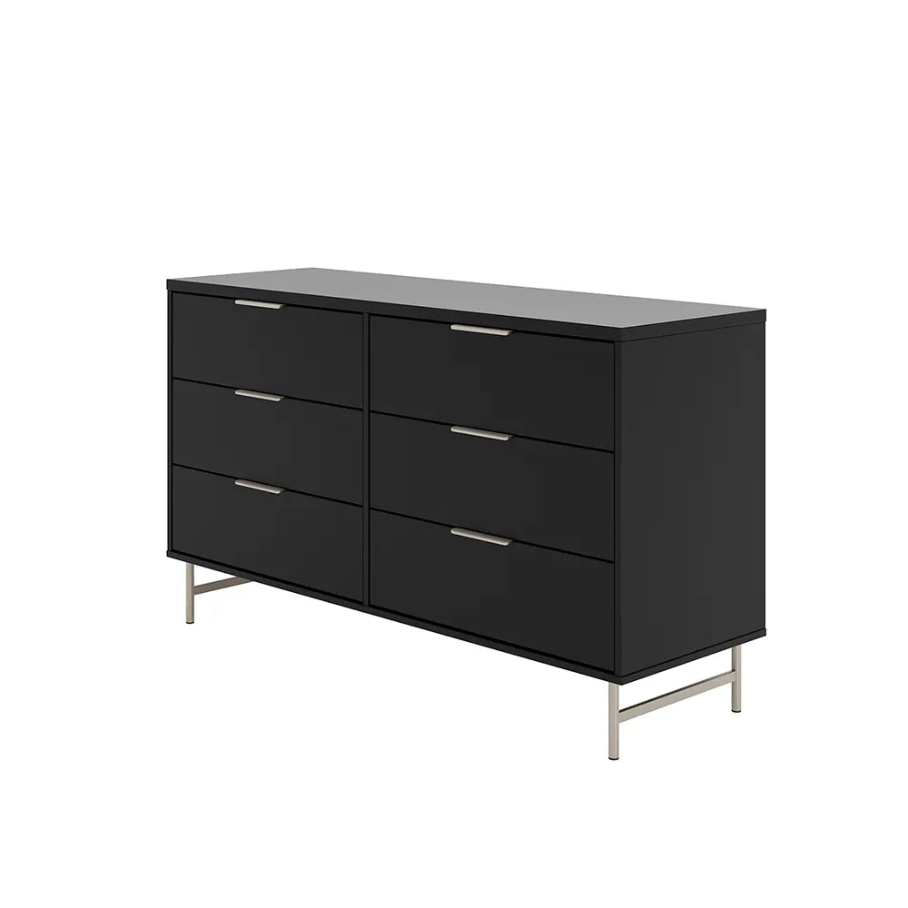 Cômoda 6 Gavetas Yves 135 cm - Preto Fosco c/ Champanhe