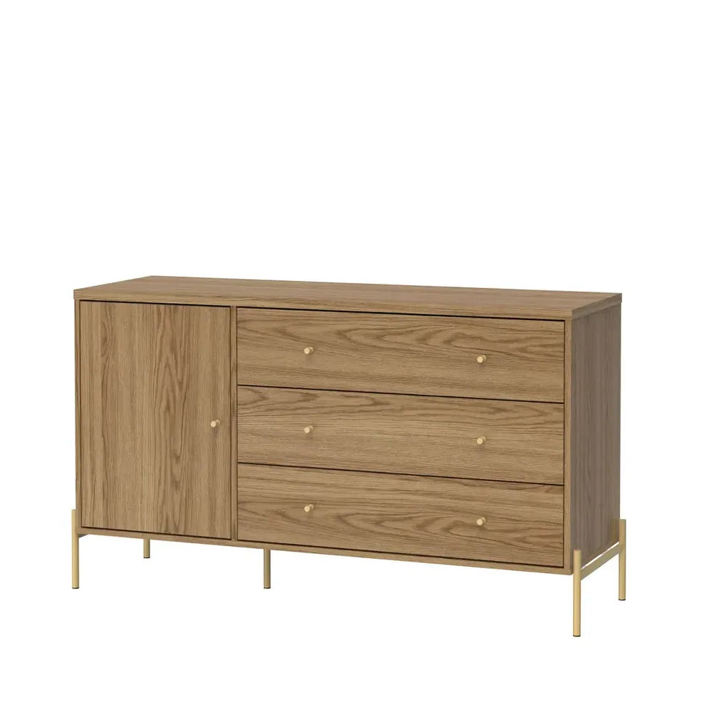Cômoda 3 Gavetas 1 Porta Jasper 138 cm - Freijó c/ Dourado