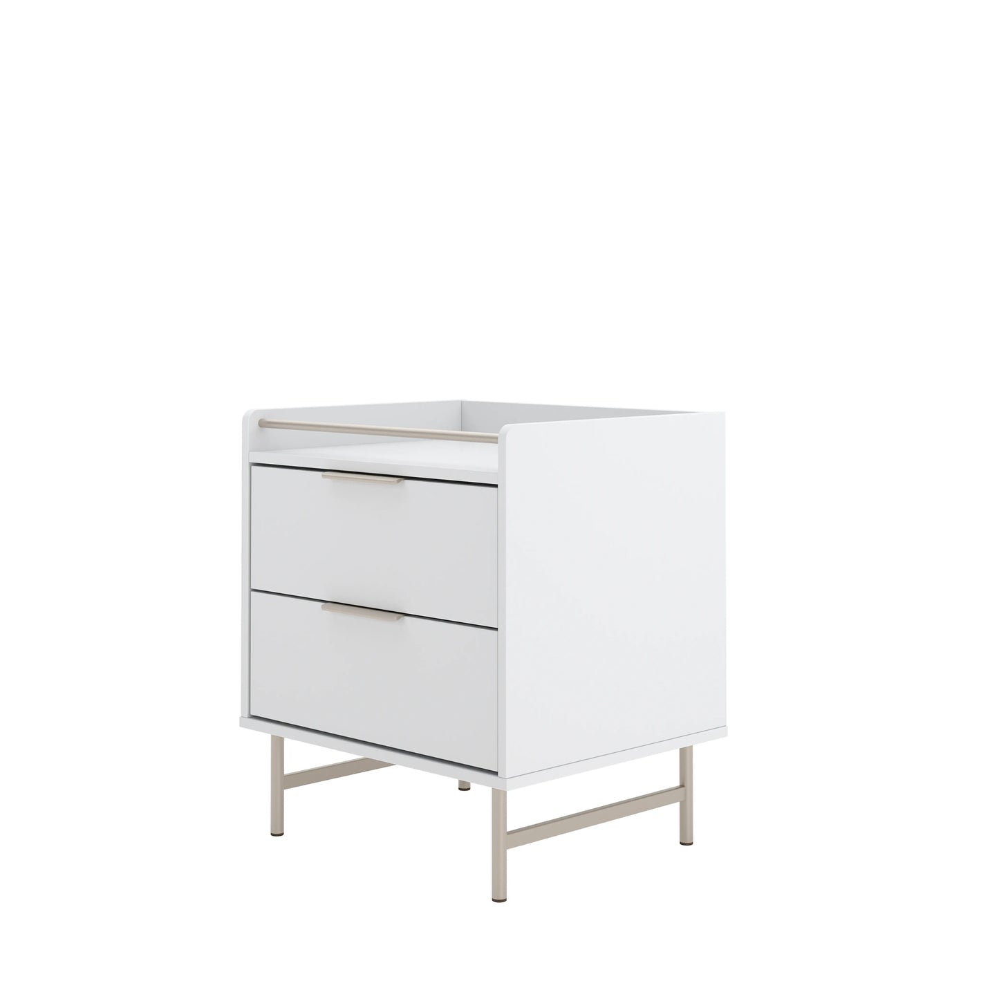 Mesa de Cabeceira 2 Gavetas com LED Yves 53 cm - Branco Fosco c/ Champanhe