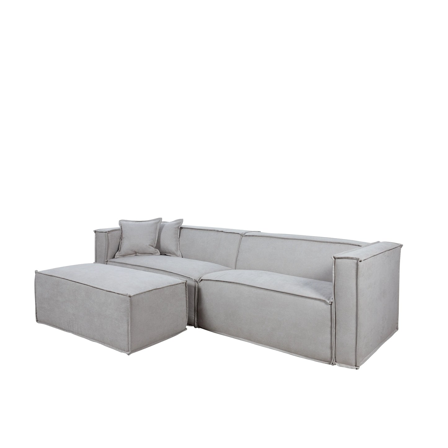 Puff Modular Estofado Freddo 80 cm - Linho Texturizado Cinza