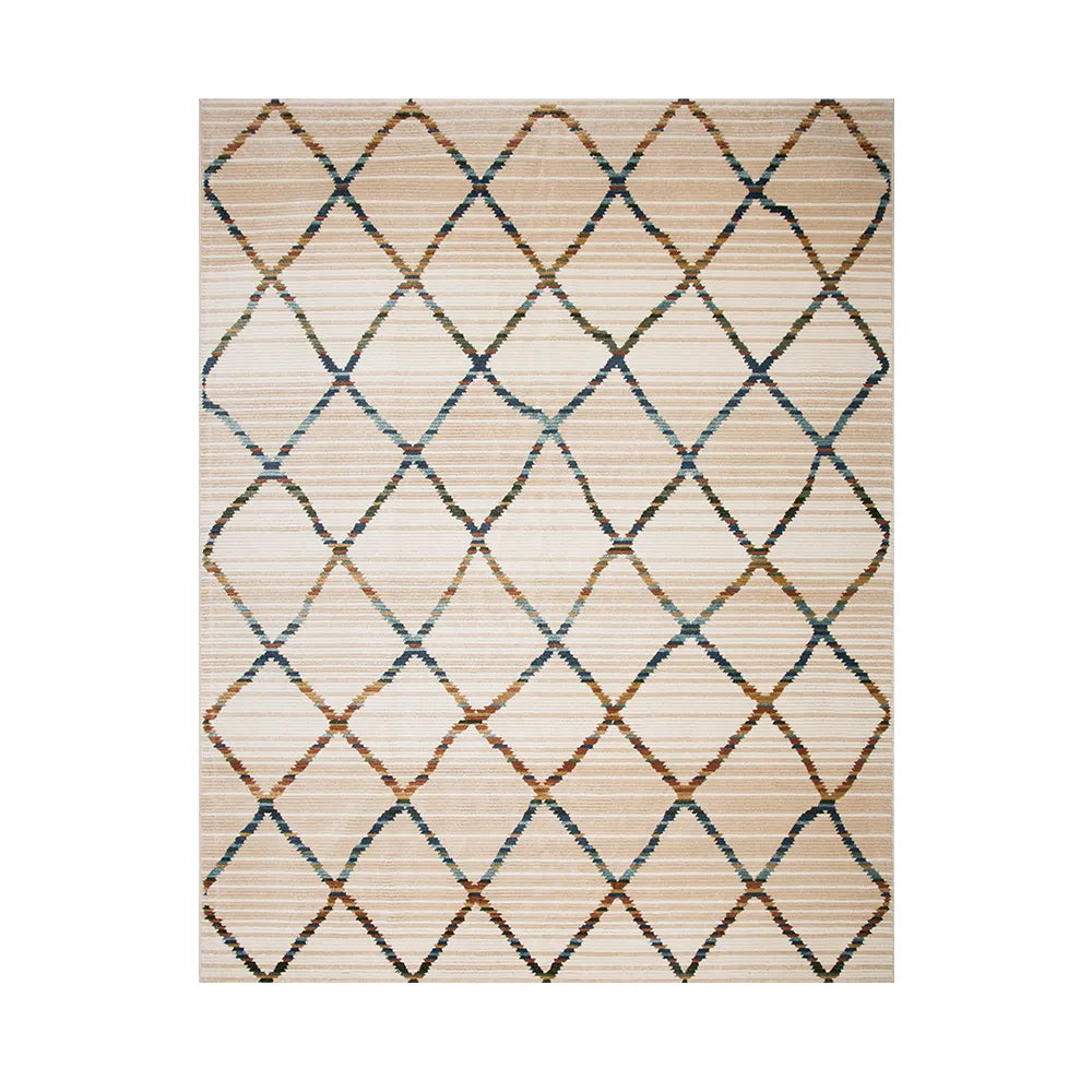 Tapete Egípcio para Sala e Quarto Baran 200 x 250 cm - Abstrato Off White c/ Verde - Azul