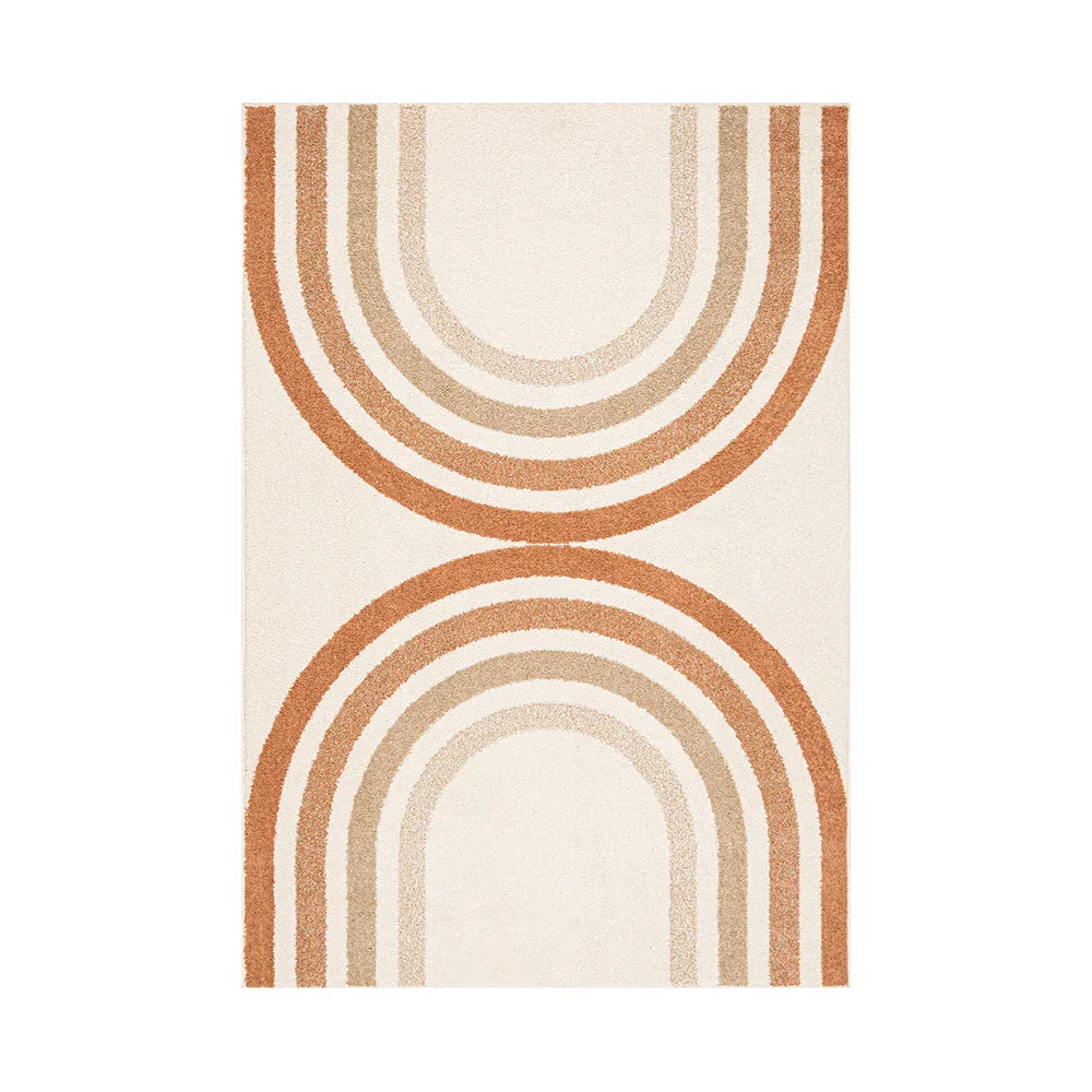 Tapete Egípcio para Sala e Quarto Kairo 200 x 250 cm - Geométrico Off White c/ Laranja