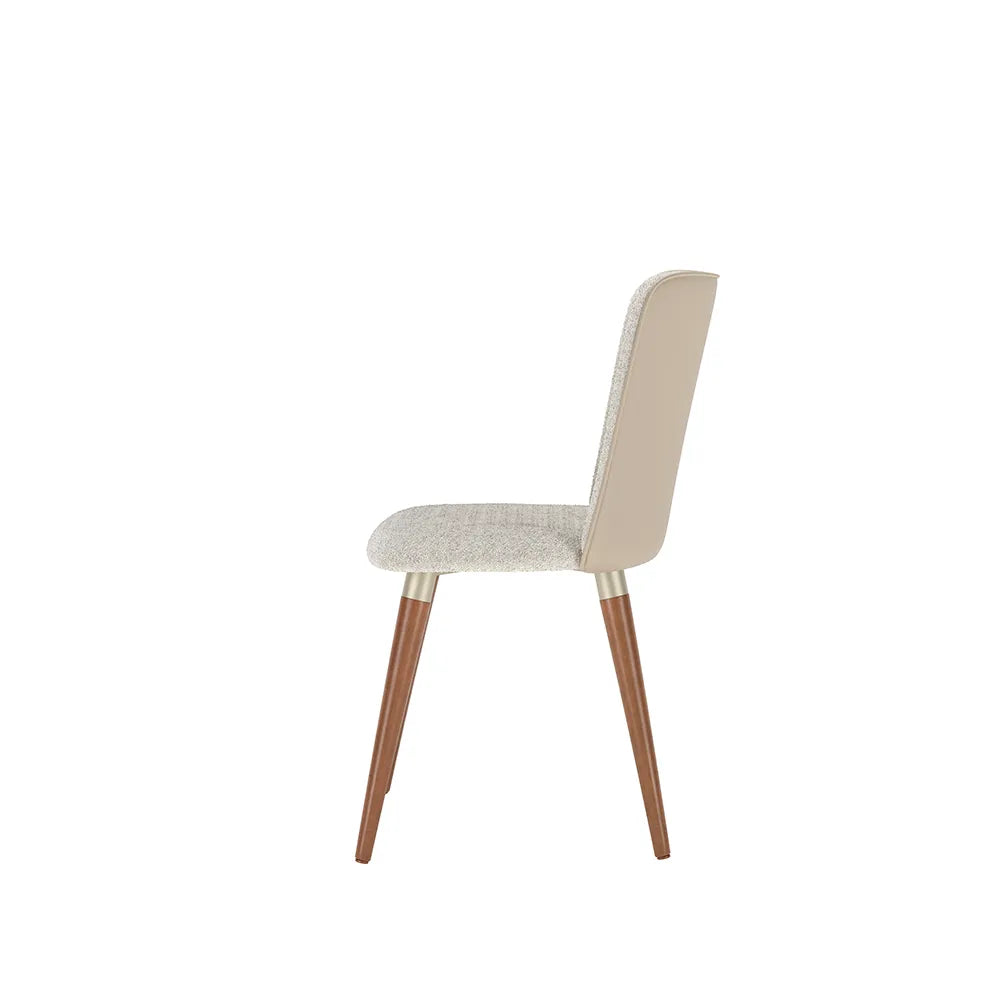 Conjunto de 2 Cadeiras de Madeira Maciça Estofada Dakota - Natural c/ Bouclé Cru e PU Off White - Champanhe