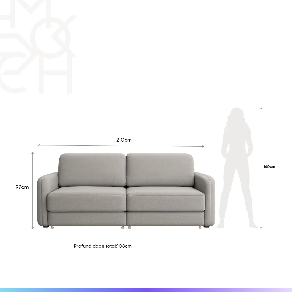 Sofá Cama Retrátil e Reclinável 3 Lugares Hudson 210 cm - Linho Texturizado Cinza