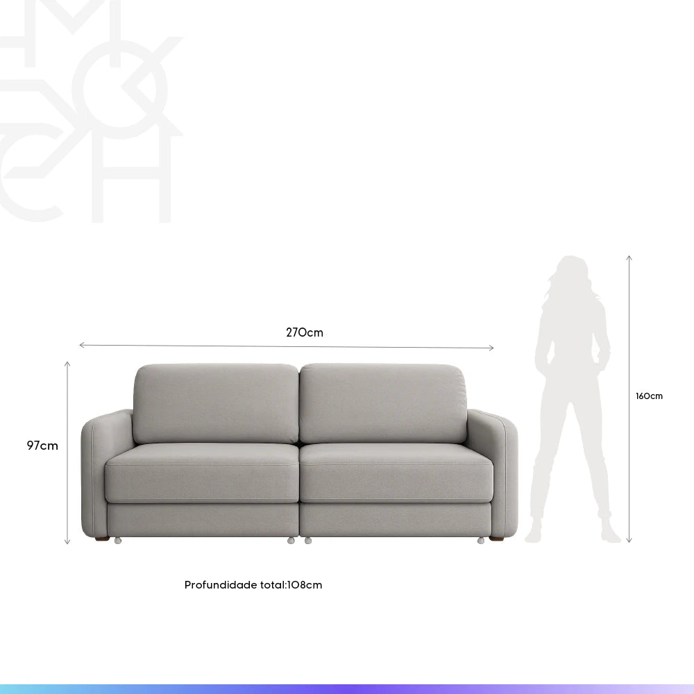 Sofá Cama Retrátil e Reclinável 4 Lugares Hudson 270 cm - Linho Texturizado Cinza