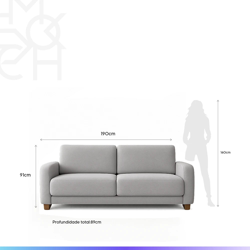 Sofá 3 Lugares Capri 190 cm - Linho Texturizado Cinza c/ Natural