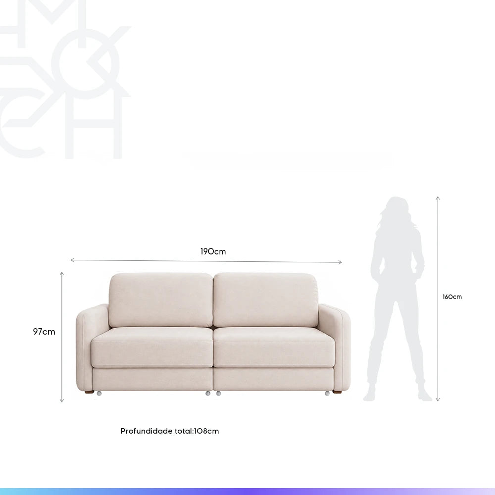 Sofá Cama Retrátil e Reclinável 3 Lugares Hudson 190 cm - Linho Texturizado Bege