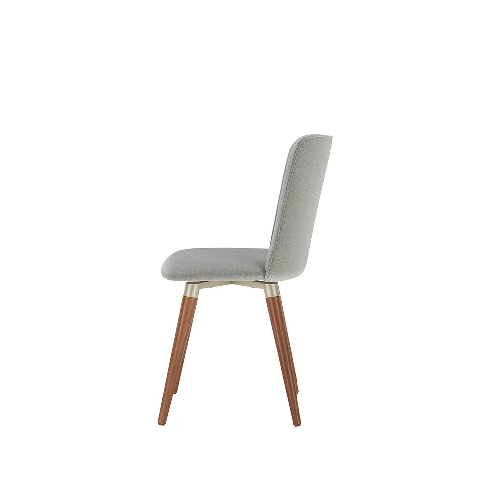 Conjunto de 2 Cadeiras de Madeira Maciça Estofada Dakota - Natural c/ Linho Cinza - Champanhe