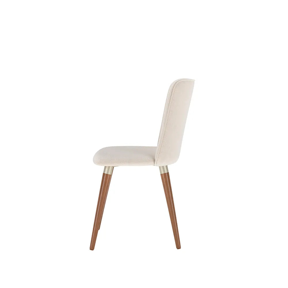 Conjunto de 2 Cadeiras de Madeira Maciça Estofada Dakota - Natural c/ Linho Off White - Champanhe