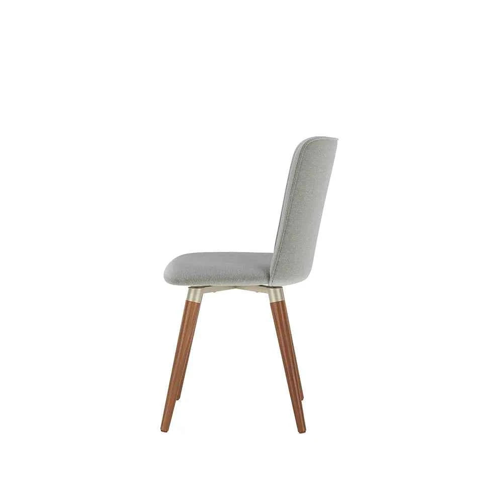 Conjunto de 8 Cadeiras de Madeira Maciça Estofada Dakota - Natural c/ Linho Cinza - Champanhe