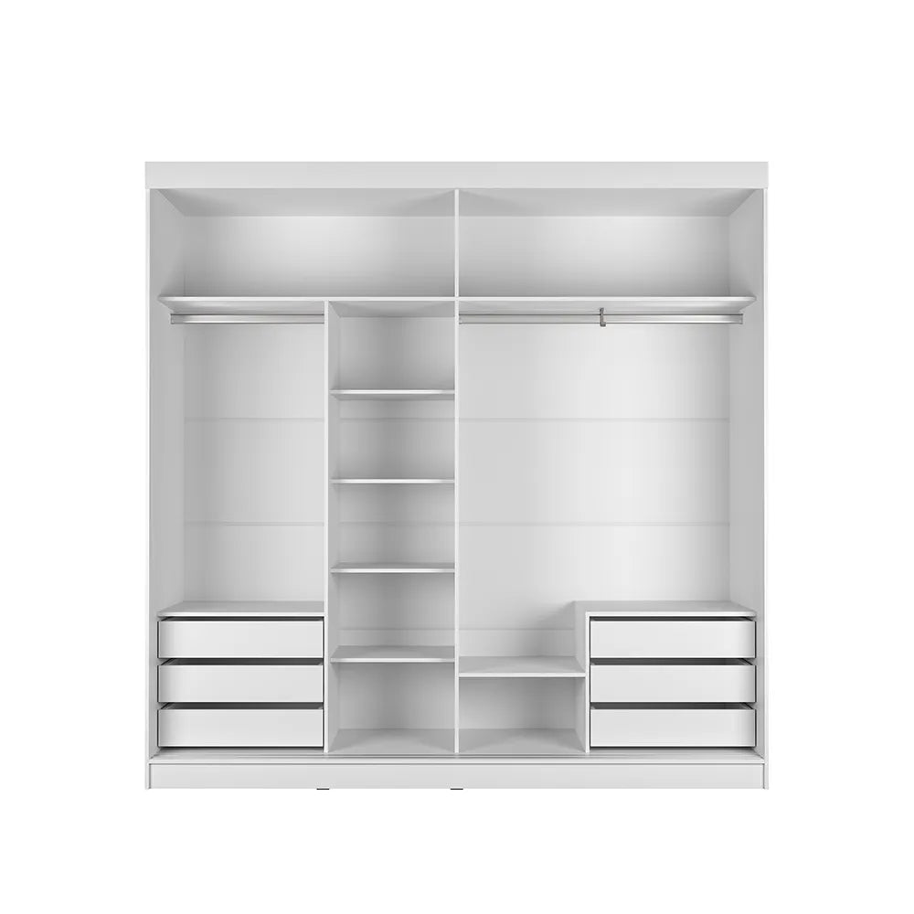Guarda-Roupa Casal com Espelho 2 Portas de Correr 6 Gavetas Alexander 238 cm - Branco Fosco