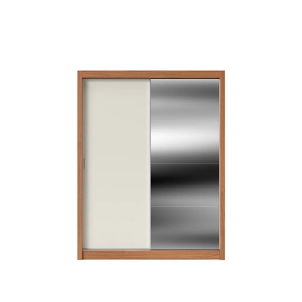 Guarda-Roupa Casal com Espelho 2 Portas de Correr 4 Gavetas Montclair 186 cm - Canella c/ Off White Fosco