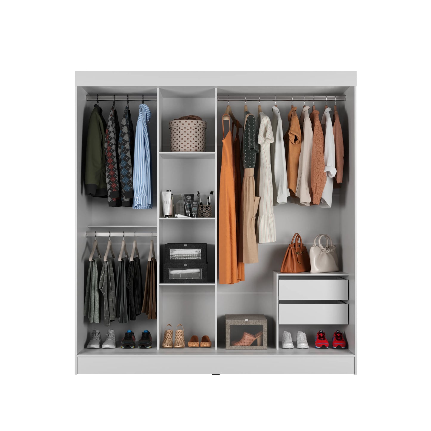 Guarda-Roupa Casal com Espelho 3 Portas de Correr 2 Gavetas Philip 172 cm - Branco Fosco