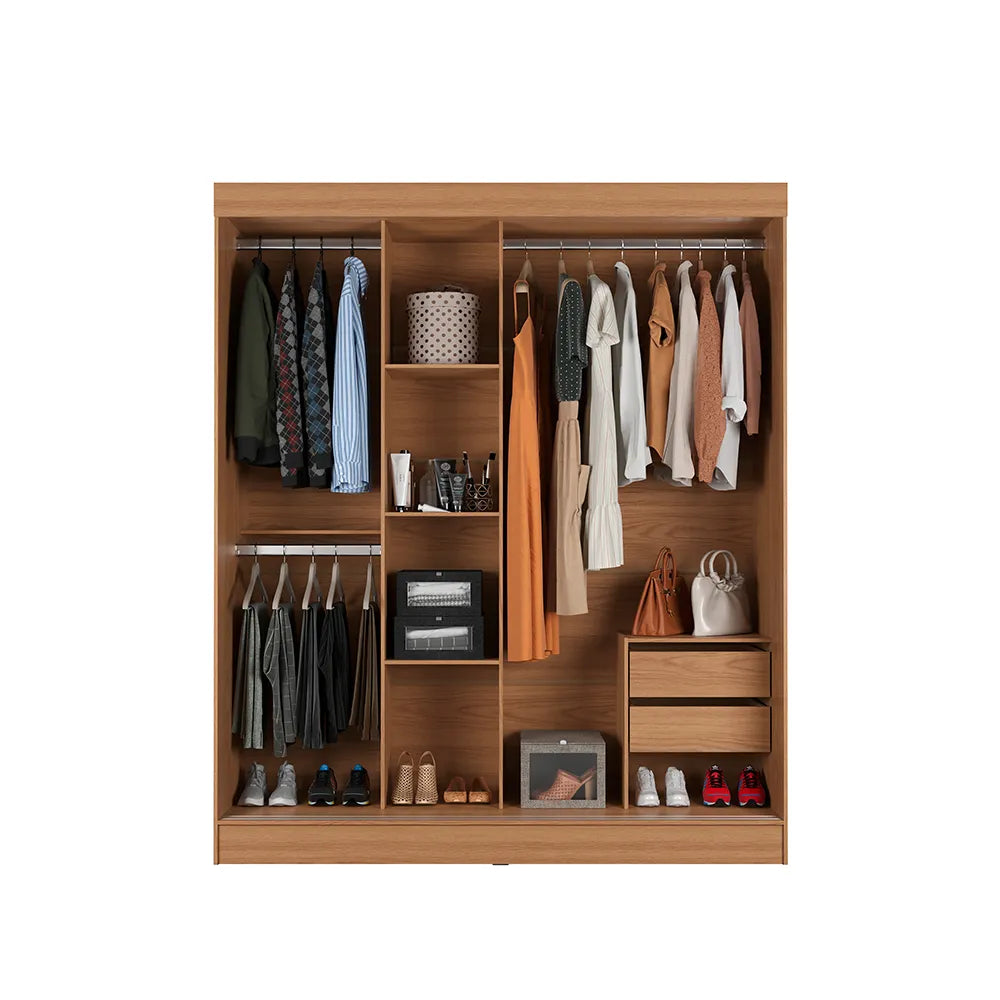 Guarda-Roupa Casal com Espelho 3 Portas de Correr 2 Gavetas Philip 172 cm - Carvalho