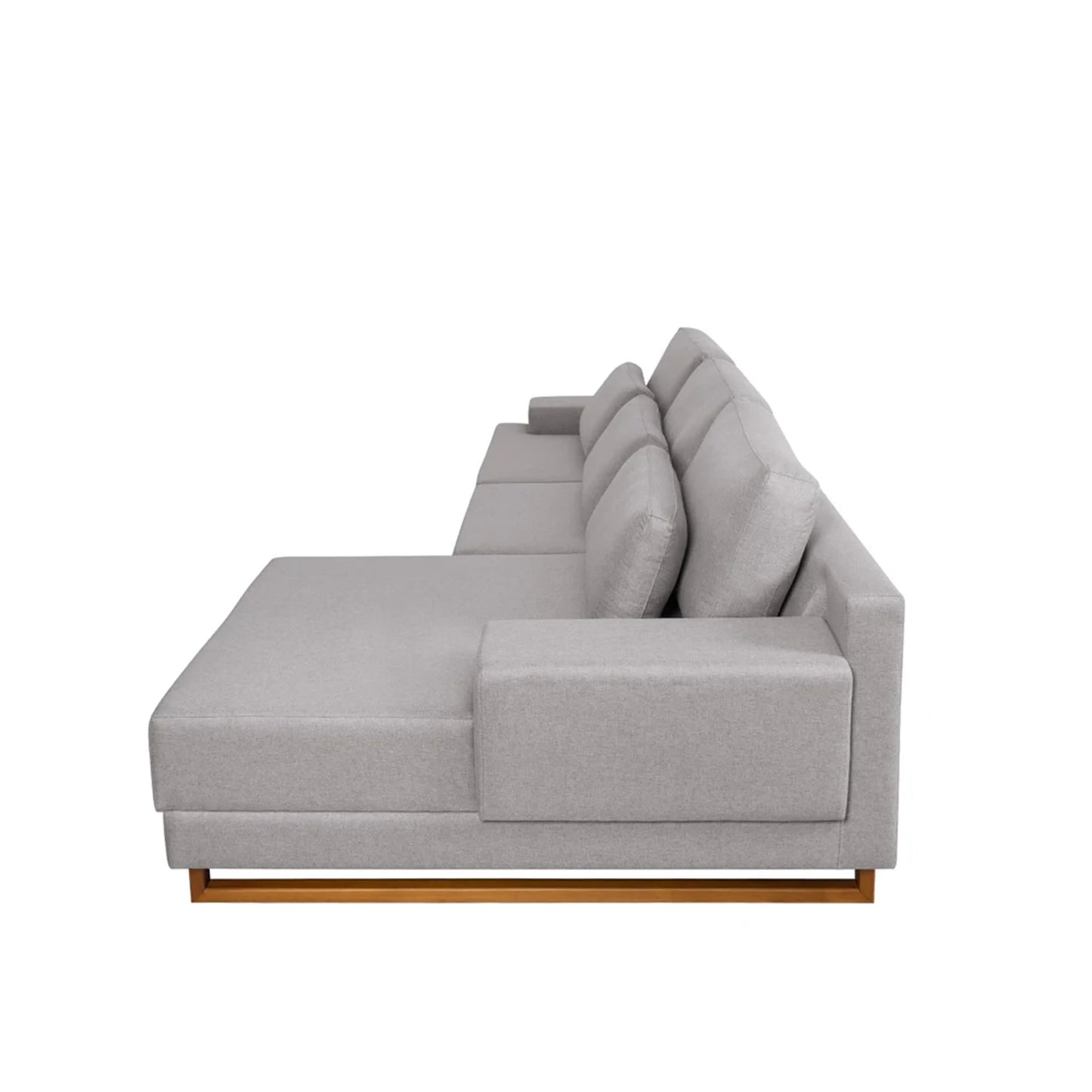 Sofá 6 Lugares com Chaise Lado Direito Mônaco 330 cm - Linho Texturizado Cinza c/ Natural