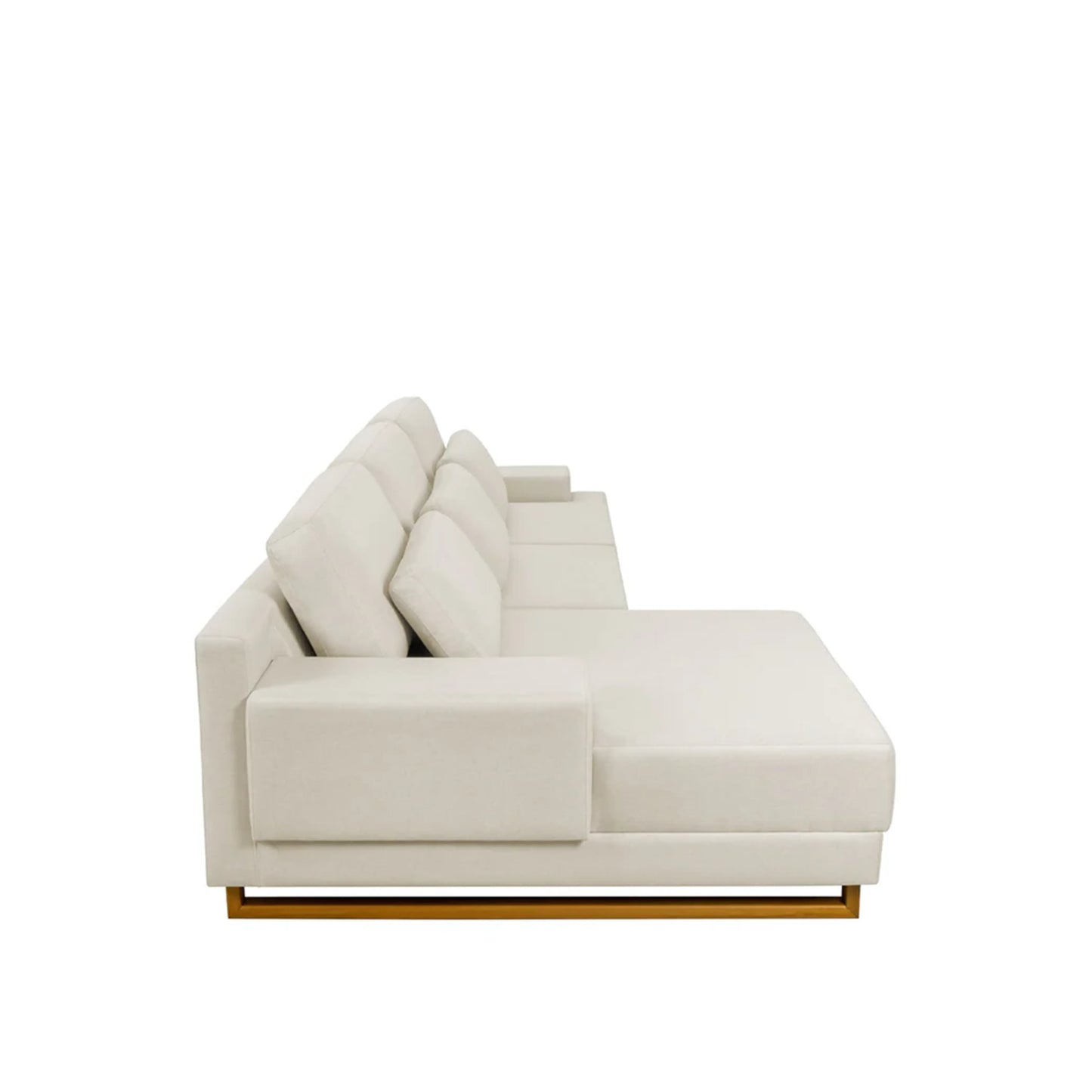 Sofá 6 Lugares com Chaise Lado Esquerdo Mônaco 300 cm - Linho Texturizado Bege c/ Natural