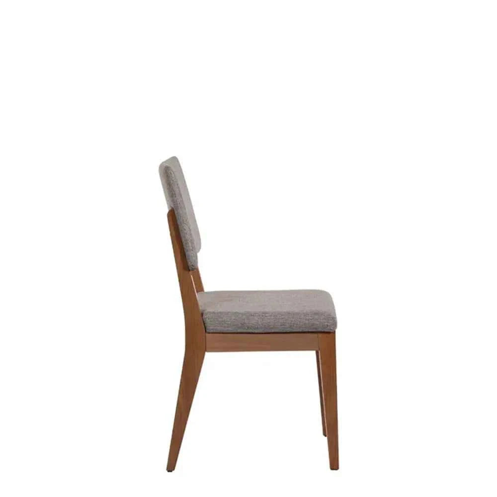 Cadeira de Madeira Maciça Estofada Ella - Natural c/ Linho Mescla Cinza