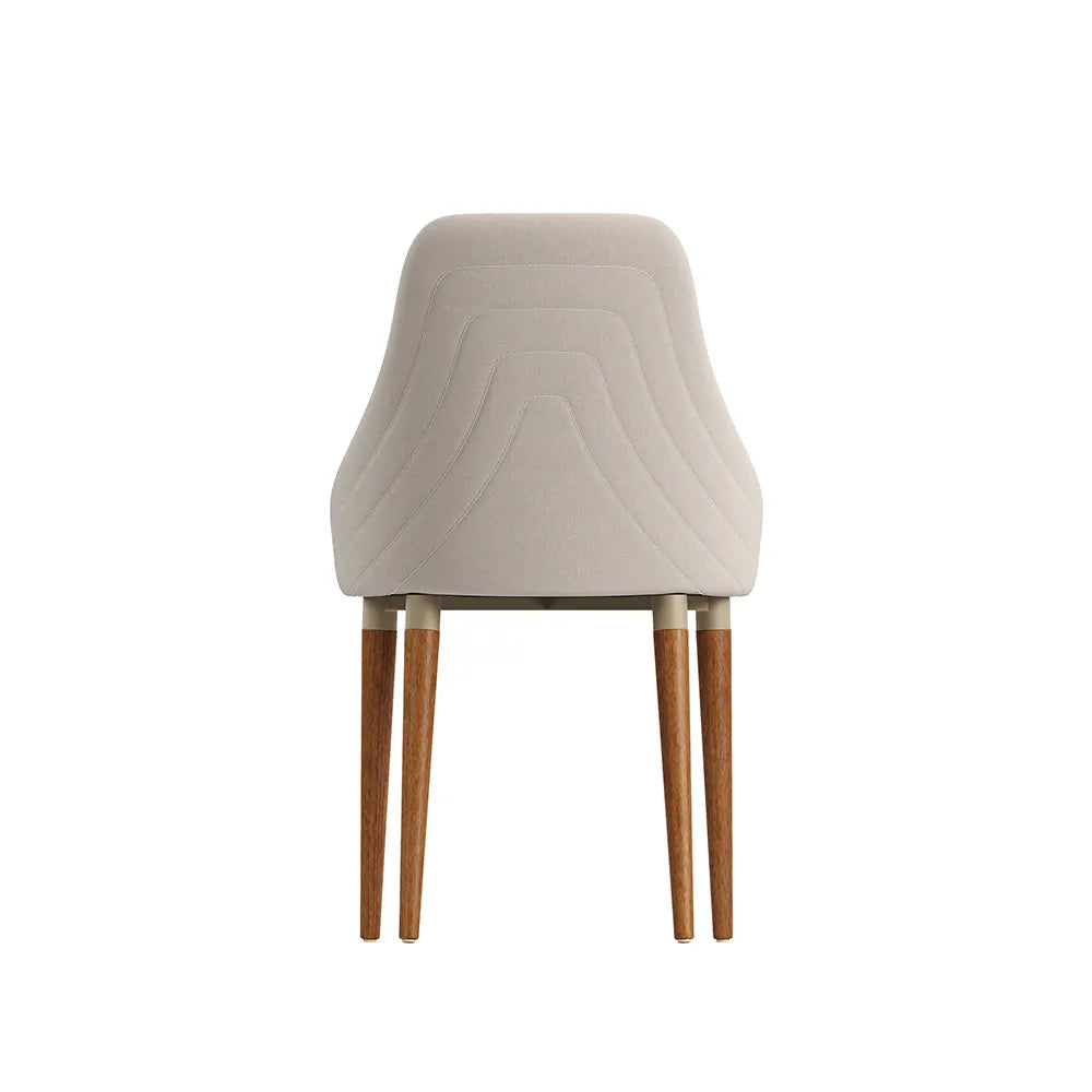 Conjunto de 2 Cadeiras de Madeira Maciça Estofada Evelyn - Natural c/ Linho Off White - Champanhe
