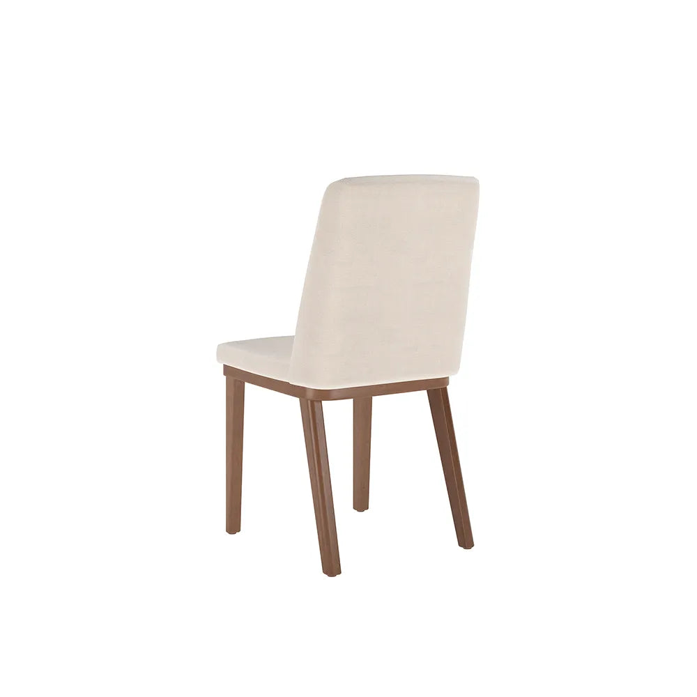 Conjunto de 2 Cadeiras de Madeira Maciça Estofada Kalina - Natural c/ Linho Off White