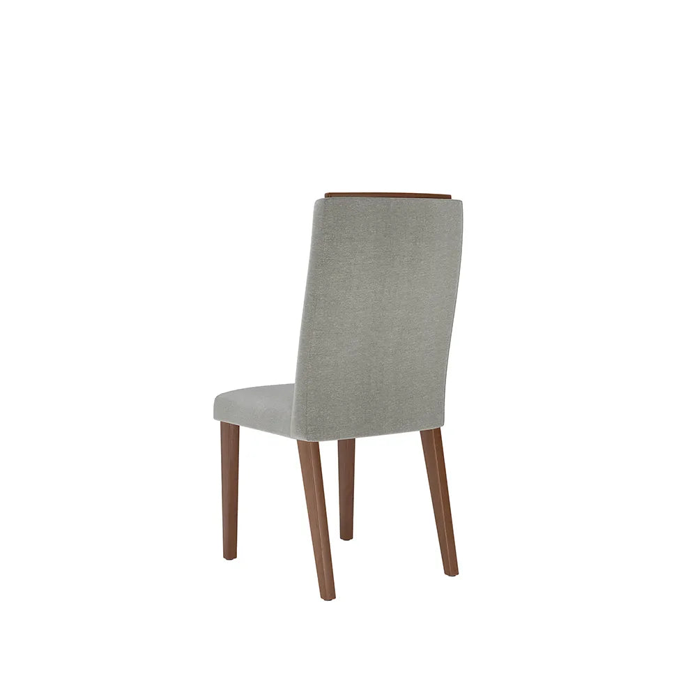 Conjunto de 2 Cadeiras de Madeira Maciça Estofada Megan - Natural c/ Linho Cinza