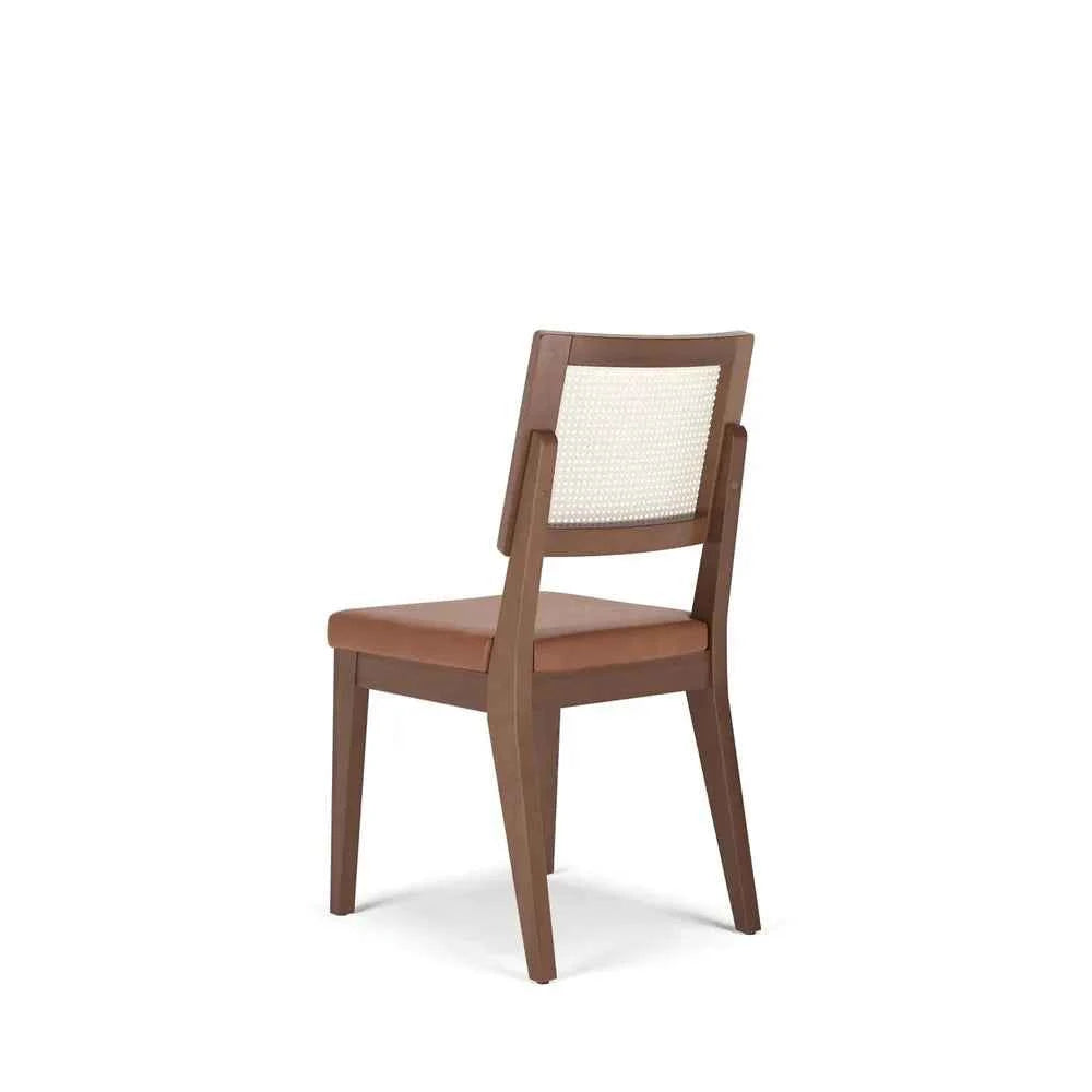 Conjunto de 2 Cadeiras de Madeira Maciça Estofada Saga - Natural c/ PU Caramelo - Palhinha