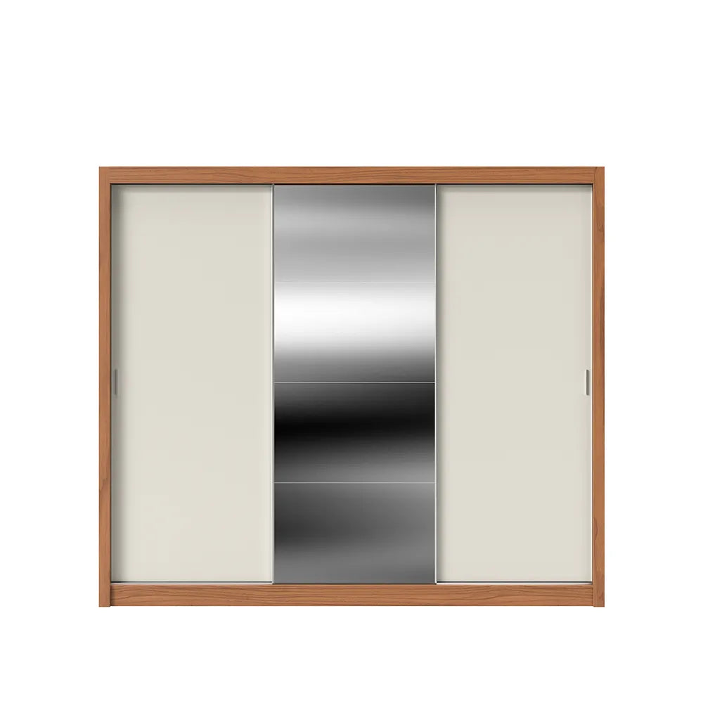 Guarda-Roupa Casal com Espelho 3 Portas de Correr 6 Gavetas Montclair 275 cm - Canella c/ Off White Fosco