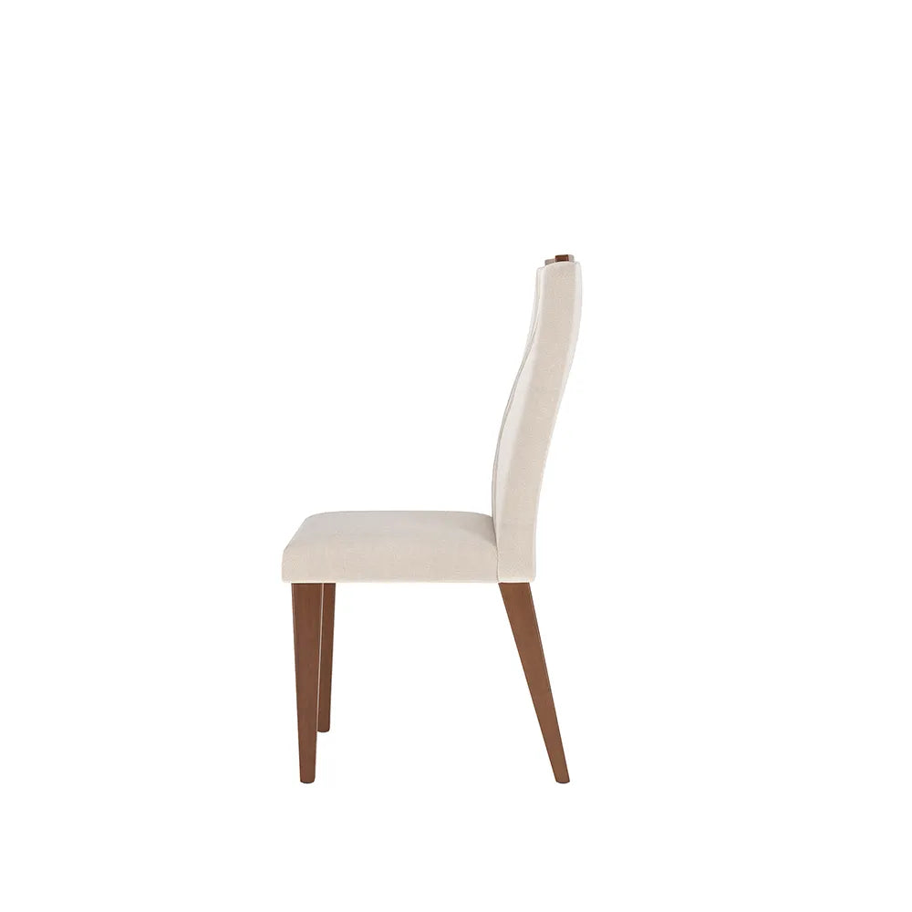 Conjunto de 2 Cadeiras de Madeira Maciça Estofada Megan - Natural c/ Linho Off White